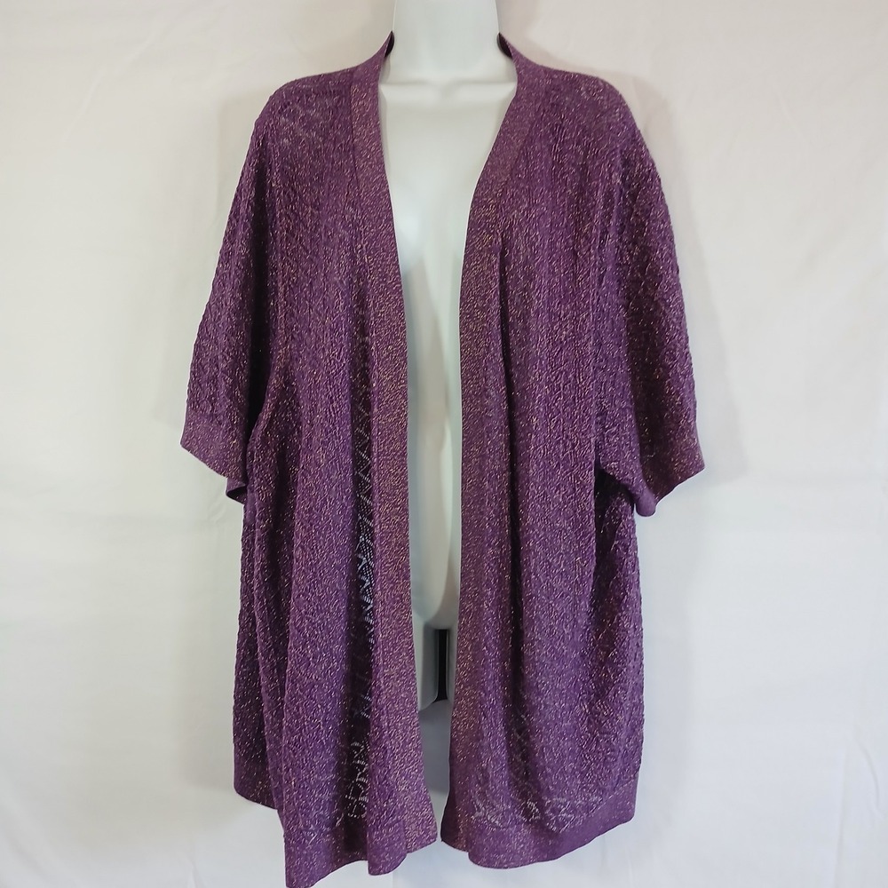 Catherines cardigan purple short sleeves gold glitter sz 4X casual party dressy